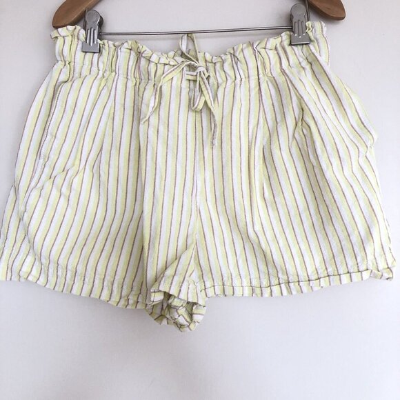 Uniqlo Linen Blend Striped Paper Bag Elastic Waist Shorts Drawstring Pockets - Picture 9 of 12